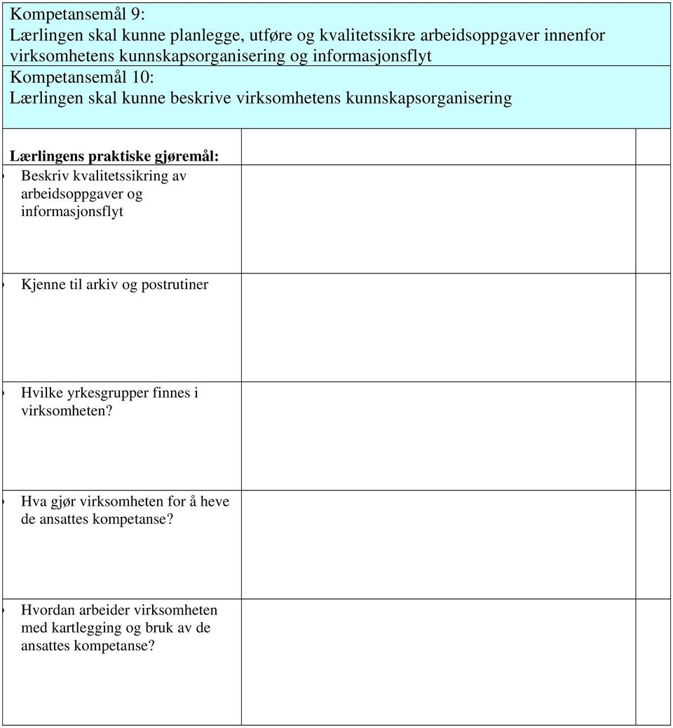 Beskriv kvalitetssikring av arbeidsoppgaver og informasjonsflyt Kjenne til arkiv og postrutiner Hvilke yrkesgrupper finnes i