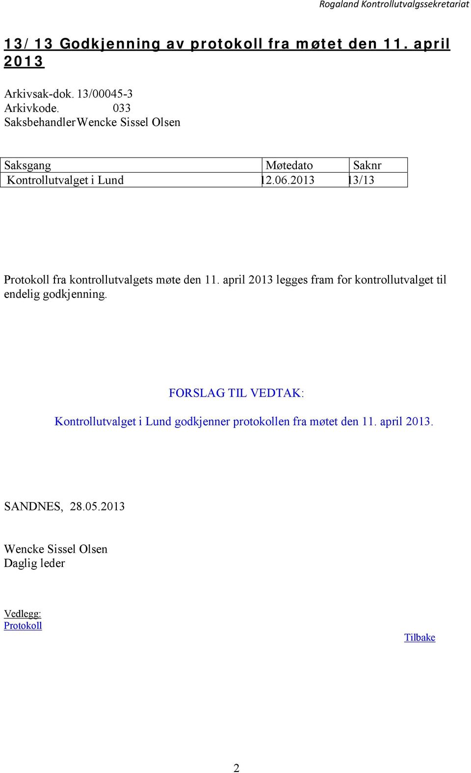 2013 13/13 Protokoll fra kontrollutvalgets møte den 11.