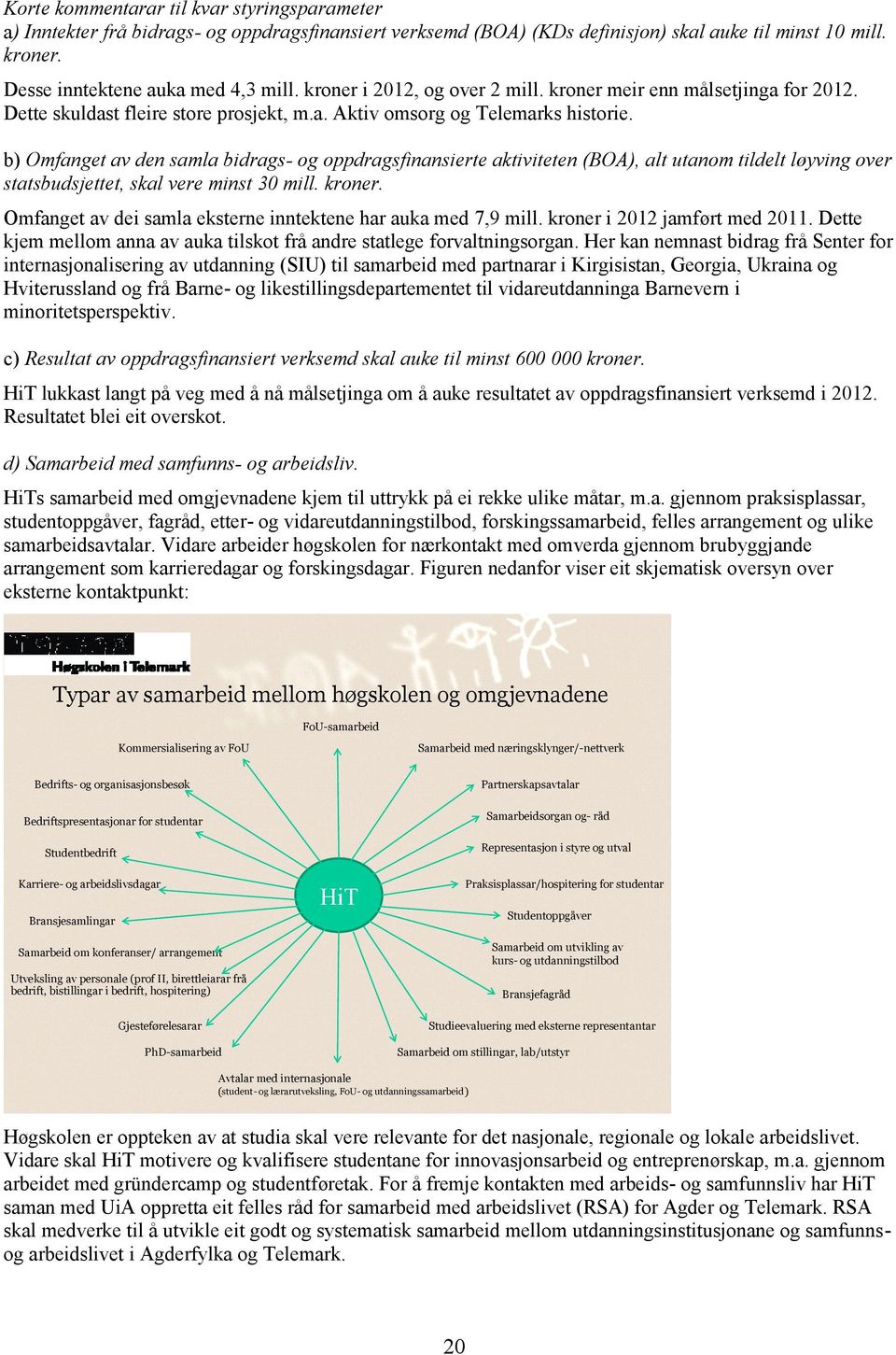 b) Omfanget av den samla bidrags- og oppdragsfinansierte aktiviteten (BOA), alt utanom tildelt løyving over statsbudsjettet, skal vere minst 30 mill. kroner.