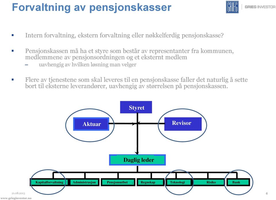 av hvilken løsning man velger Flere av tjenestene som skal leveres til en pensjonskasse faller det naturlig å sette bort til eksterne