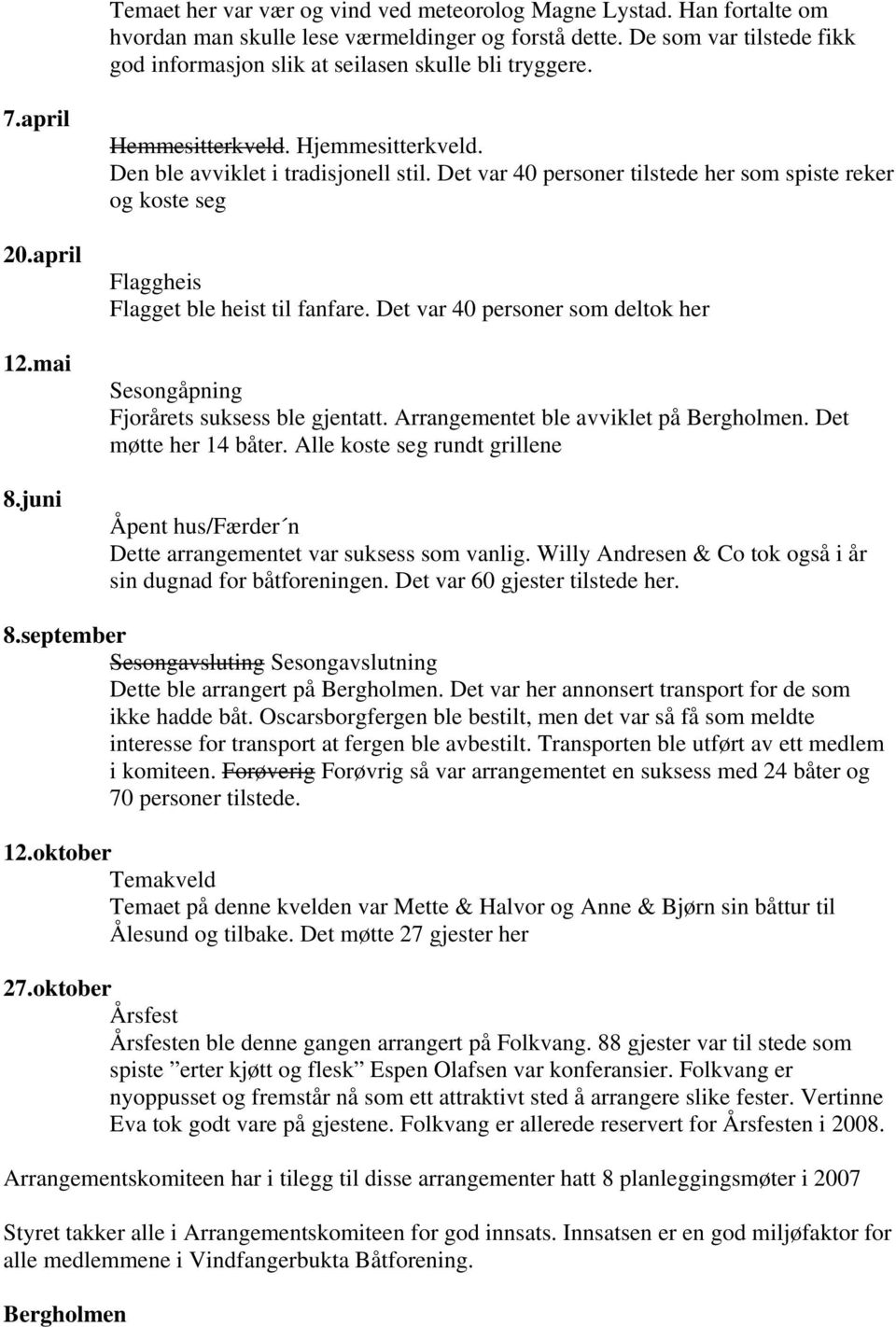 Det var 40 personer tilstede her som spiste reker og koste seg Flaggheis Flagget ble heist til fanfare. Det var 40 personer som deltok her Sesongåpning Fjorårets suksess ble gjentatt.