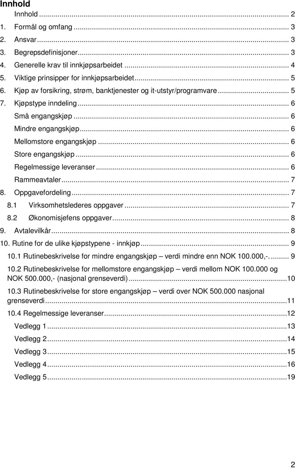 .. 6 Regelmessige leveranser... 6 Rammeavtaler... 7 8. Oppgavefordeling... 7 8.1 Virksomhetslederes oppgaver... 7 8.2 Økonomisjefens oppgaver... 8 9. Avtalevilkår... 8 10.