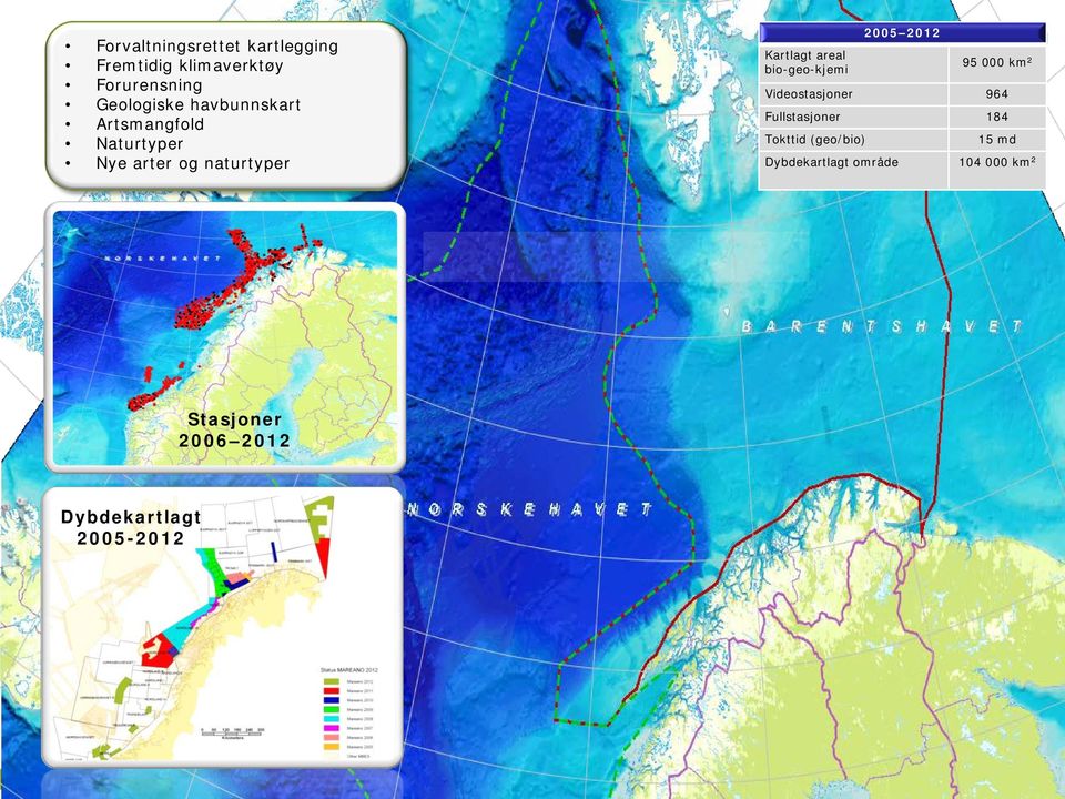 bio-geo-kjemi 2005 2012 95 000 km 2 Videostasjoner 964 Fullstasjoner 184 Tokttid