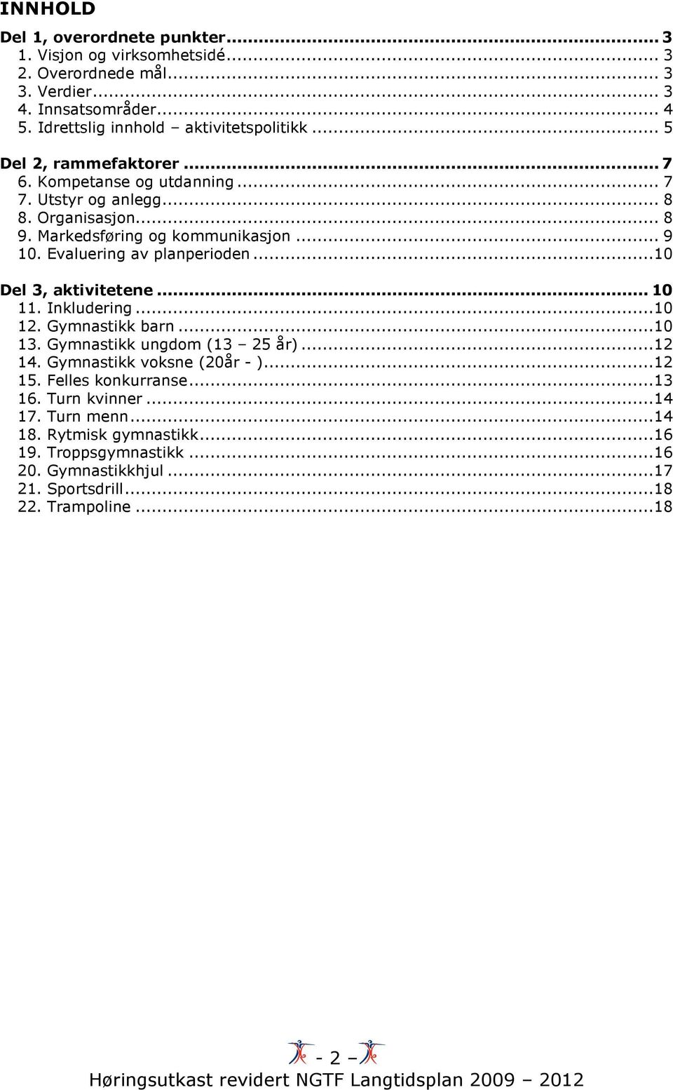 Markedsføring og kommunikasjon... 9 10. Evaluering av planperioden...10 Del 3, aktivitetene... 10 11. Inkludering...10 12. Gymnastikk barn...10 13.