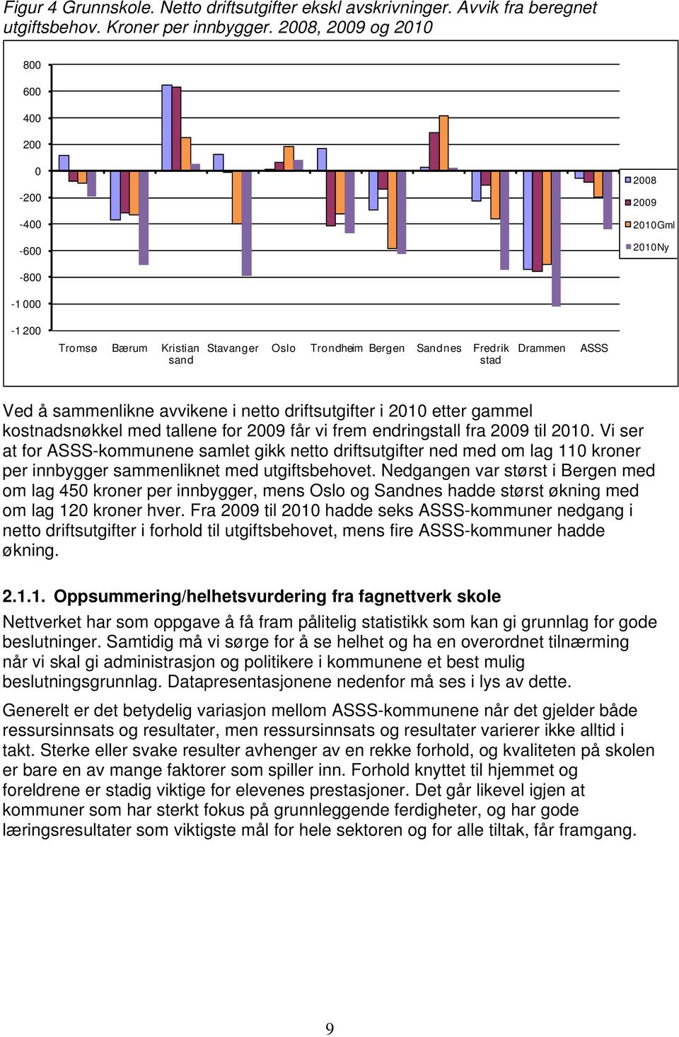 sammenlikne avvikene i netto driftsutgifter i 2010 etter gammel kostnadsnøkkel med tallene for 2009 får vi frem endringstall fra 2009 til 2010.