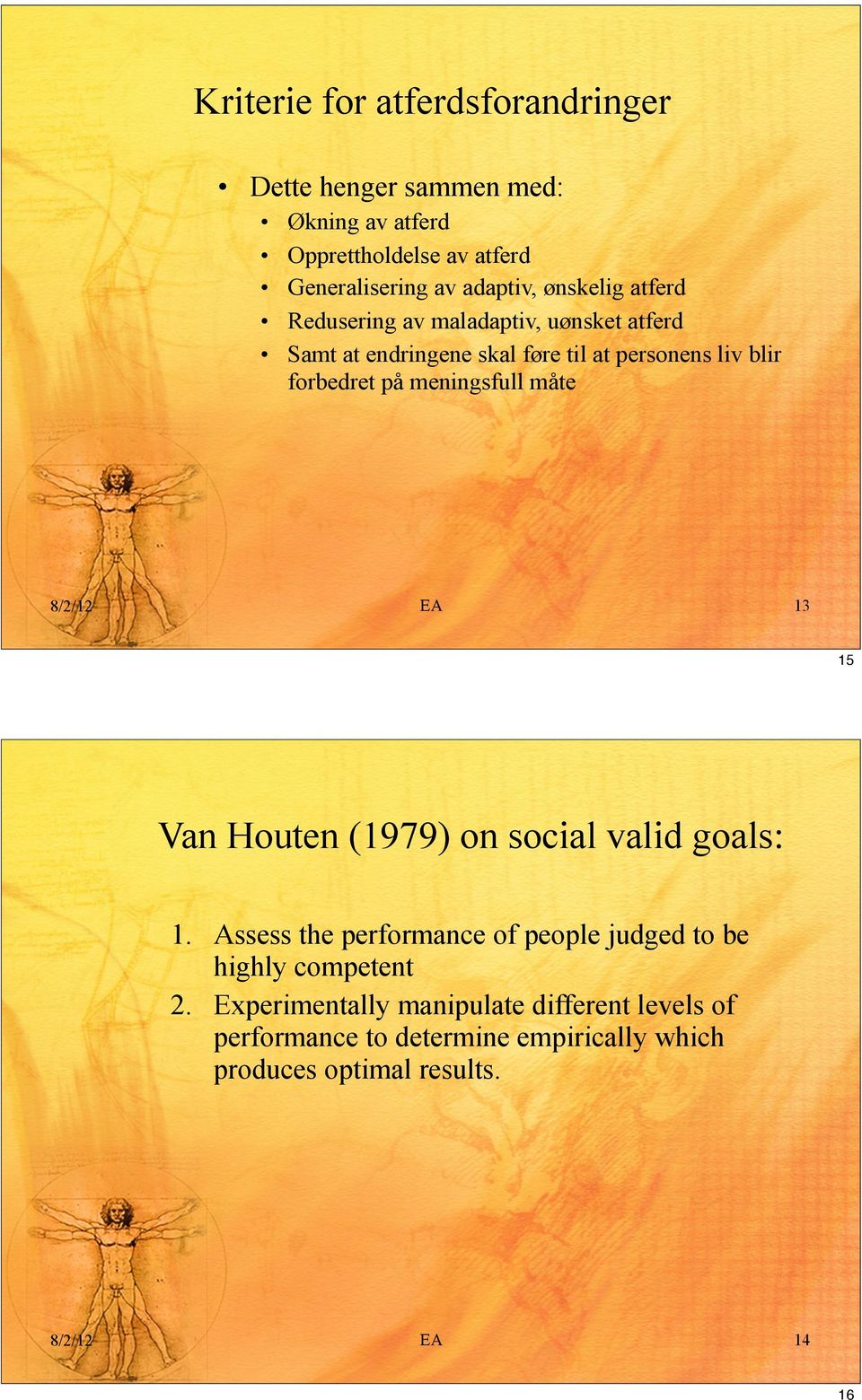 forbedret på meningsfull måte 13 15 Van Houten (1979) on social valid goals: 1.