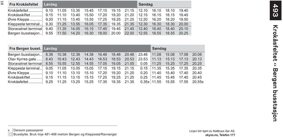 15 17.45 19.45 21.45 12.40 16.40 18.40 20.10 Bergen busstasjon... 9.55 11.50 14.20 16.30 18.00 20.00 22.00 12.55 16.55 18.55 20.25 Fra Bergen busst. Lørdag Søndag Bergen busstasjon... 8.38 10.38 12.