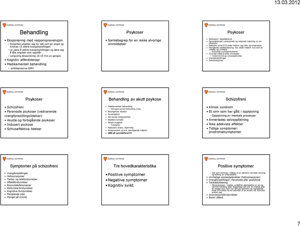 emosjonell og rasjonell mestring av sin situasjon Redusert evne til å skille mellom seg selv og omgivelser Manglende realitetstesting, dvs skille mellom hva som er virkelig og uvirkelig Dramatisk