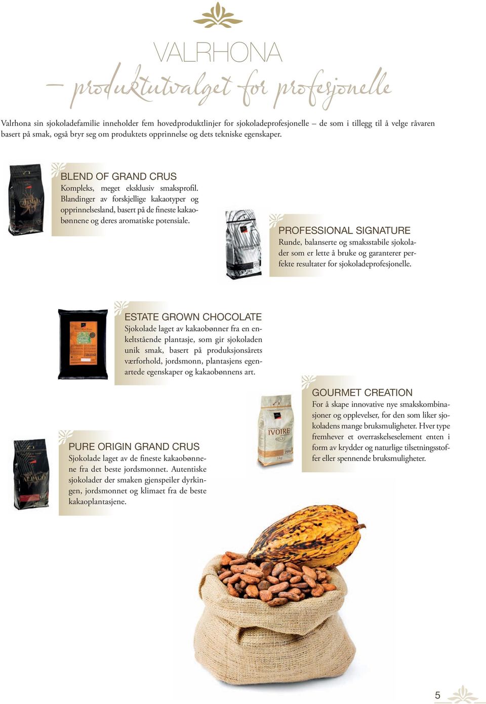 Blandinger av forskjellige kakaotyper og opprinnelsesland, basert på de fineste kakaobønnene og deres aromatiske potensiale.