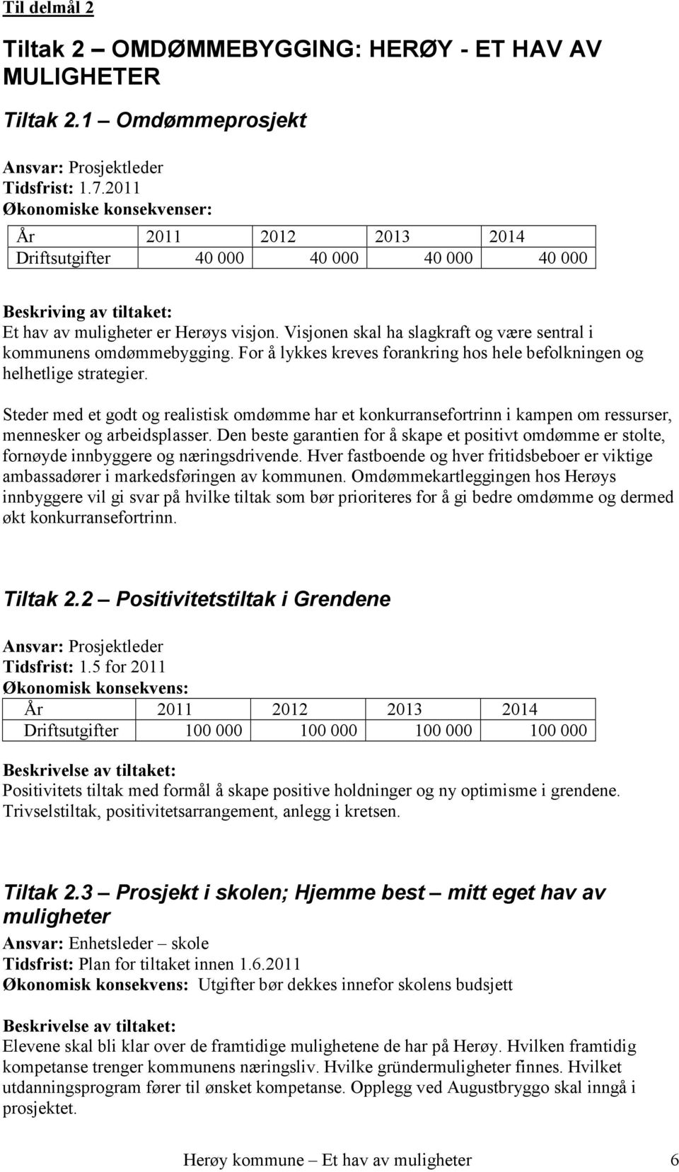 Visjonen skal ha slagkraft og være sentral i kommunens omdømmebygging. For å lykkes kreves forankring hos hele befolkningen og helhetlige strategier.