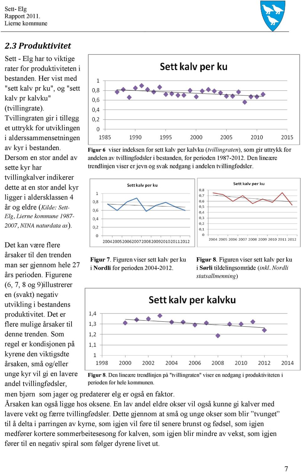 Dersom en stor andel av sette kyr har tvillingkalver indikerer dette at en stor andel kyr ligger i aldersklassen 4 år og eldre (Kilde: Sett- Elg, 1987-2007, NINA naturdata as).