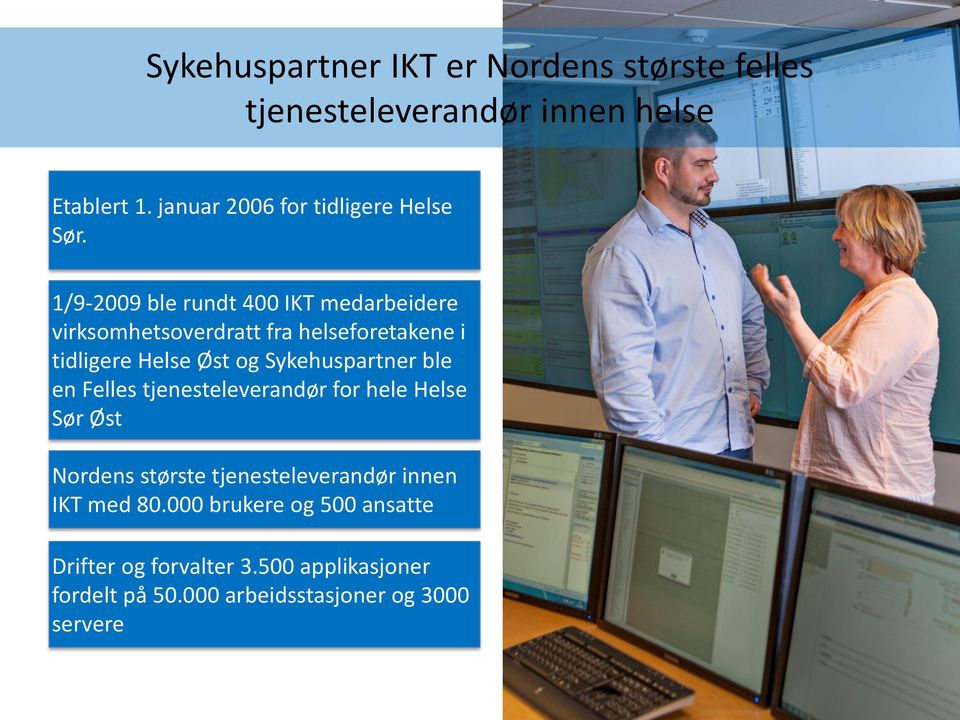 1/9-2009 ble rundt 400 IKT medarbeidere virksomhetsoverdratt fra helseforetakene i tidligere Helse Øst og