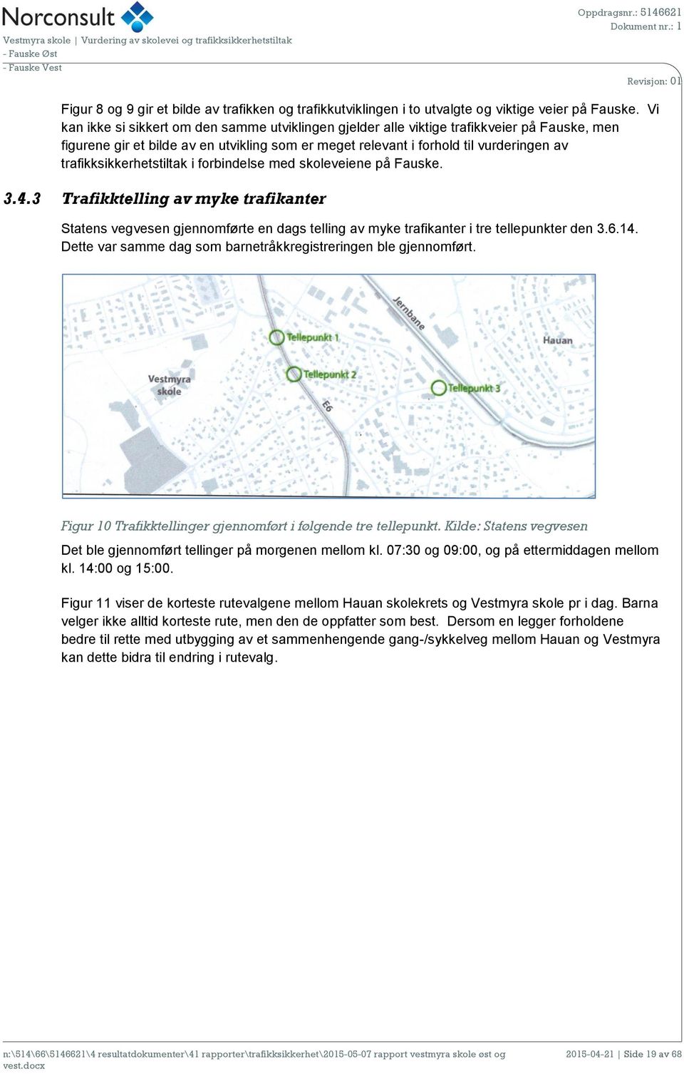 trafikksikkerhetstiltak i forbindelse med skoleveiene på Fauske. 3.4.3 Trafikktelling av myke trafikanter Statens vegvesen gjennomførte en dags telling av myke trafikanter i tre tellepunkter den 3.6.