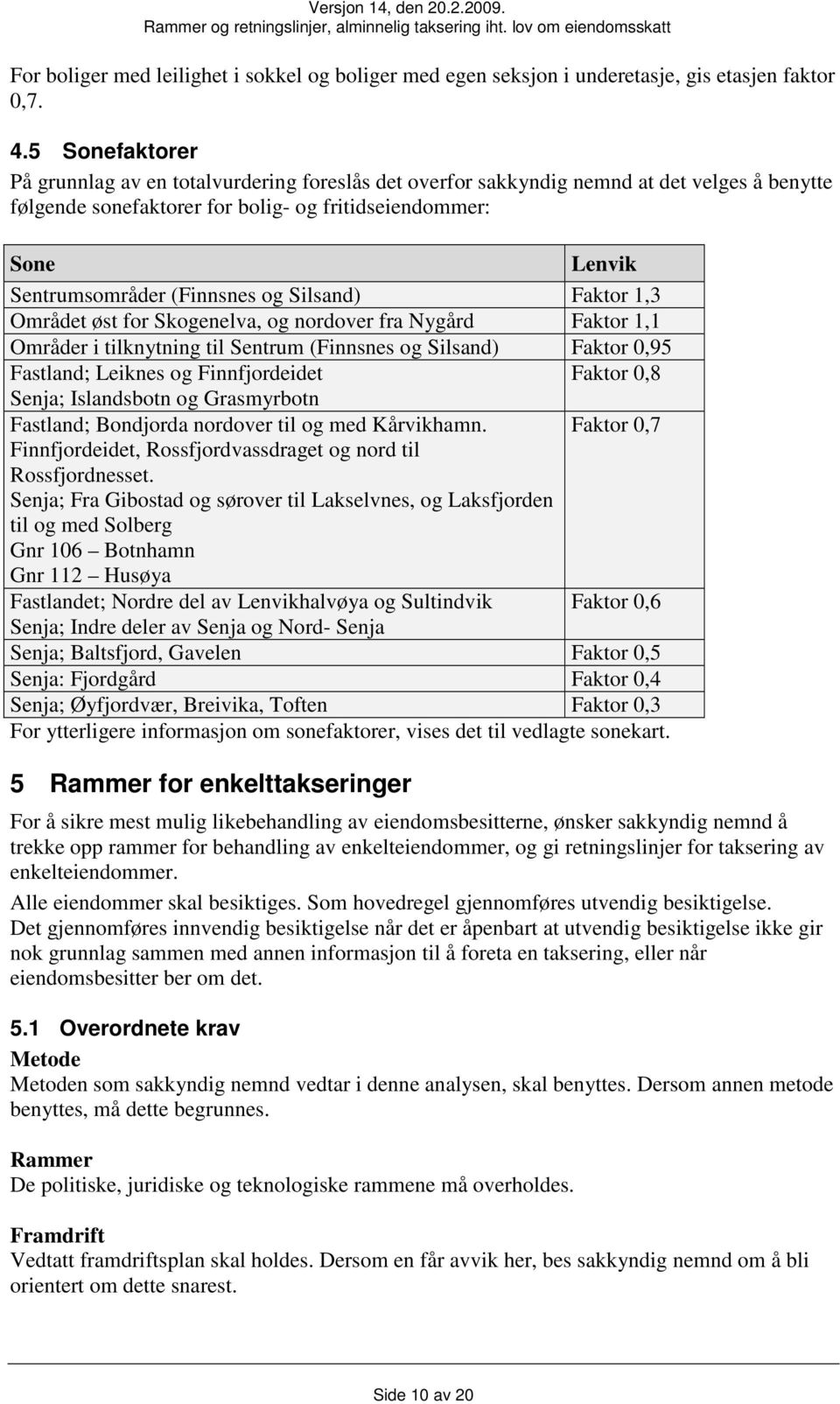 (Finnsnes og Silsand) Faktor 1,3 Området øst for Skogenelva, og nordover fra Nygård Faktor 1,1 Områder i tilknytning til Sentrum (Finnsnes og Silsand) Faktor 0,95 Fastland; Leiknes og Finnfjordeidet