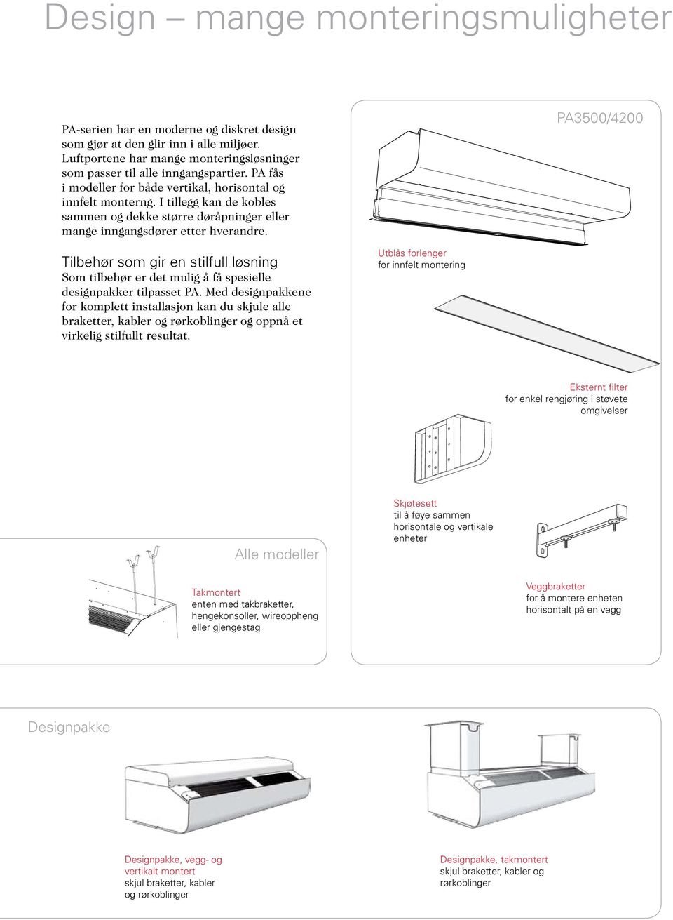 PA3500/4200 Tilbehør som gir en stilfull løsning Som tilbehør er det mulig å få spesielle designpakker tilpasset PA.