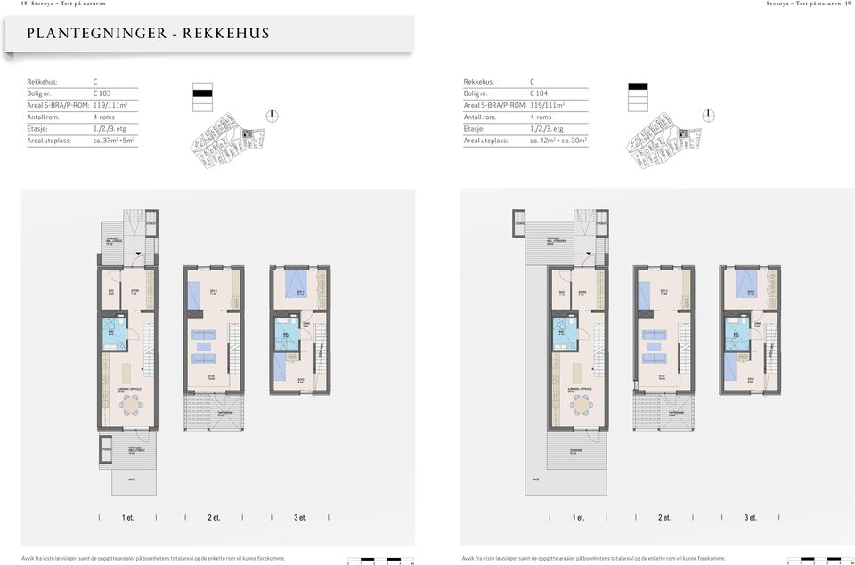 /2./3. etg Areal uteplass: ca. 37m 2 +5m 2 Rekkehus: C Bolig nr.