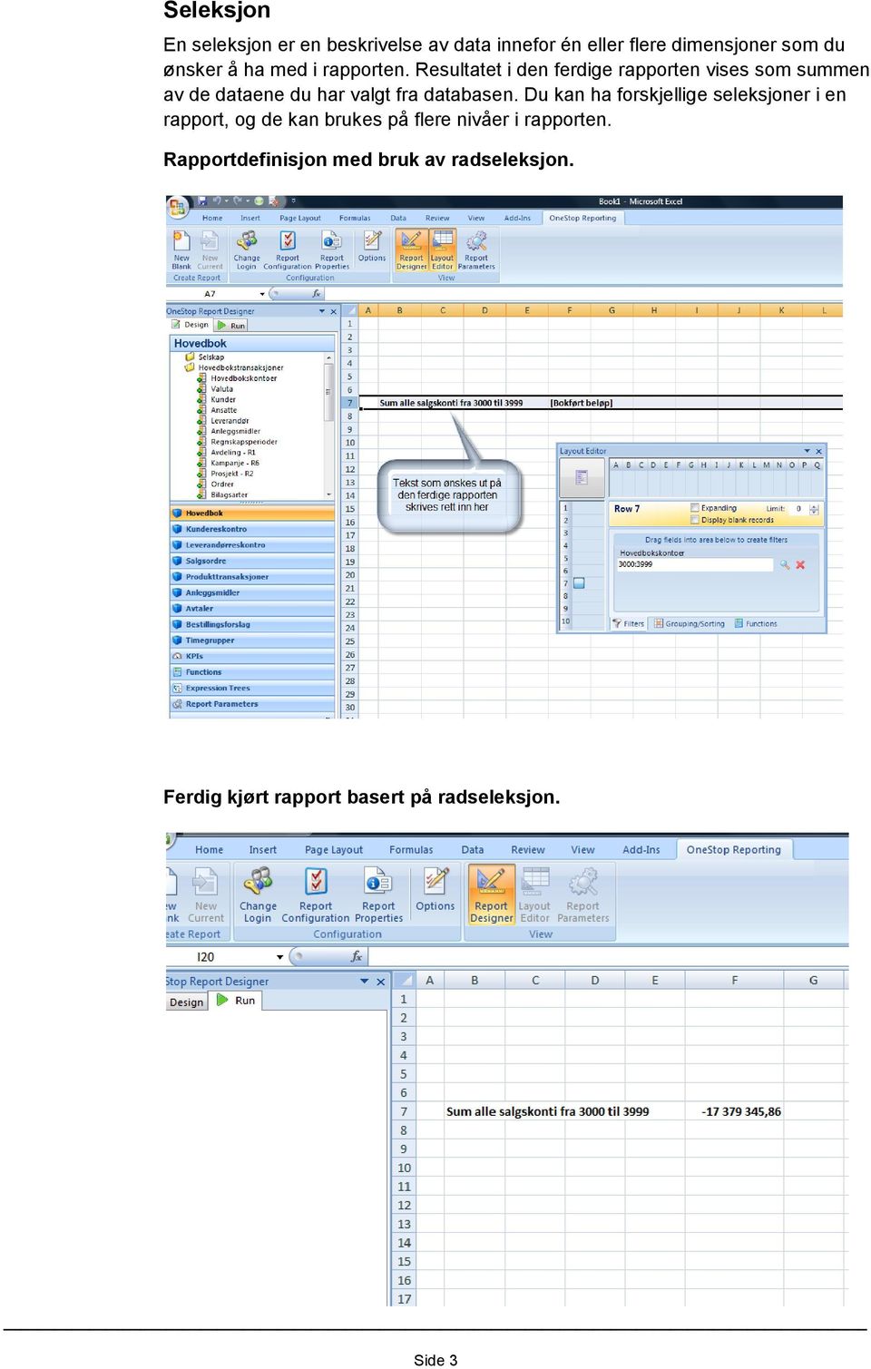 Resultatet i den ferdige rapporten vises som summen av de dataene du har valgt fra databasen.