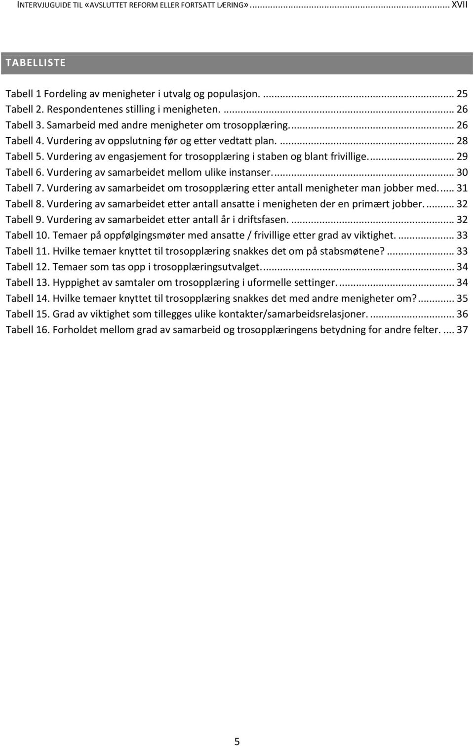 Vurdering av engasjement for trosopplæring i staben og blant frivillige.... 29 Tabell 6. Vurdering av samarbeidet mellom ulike instanser.... 30 Tabell 7.