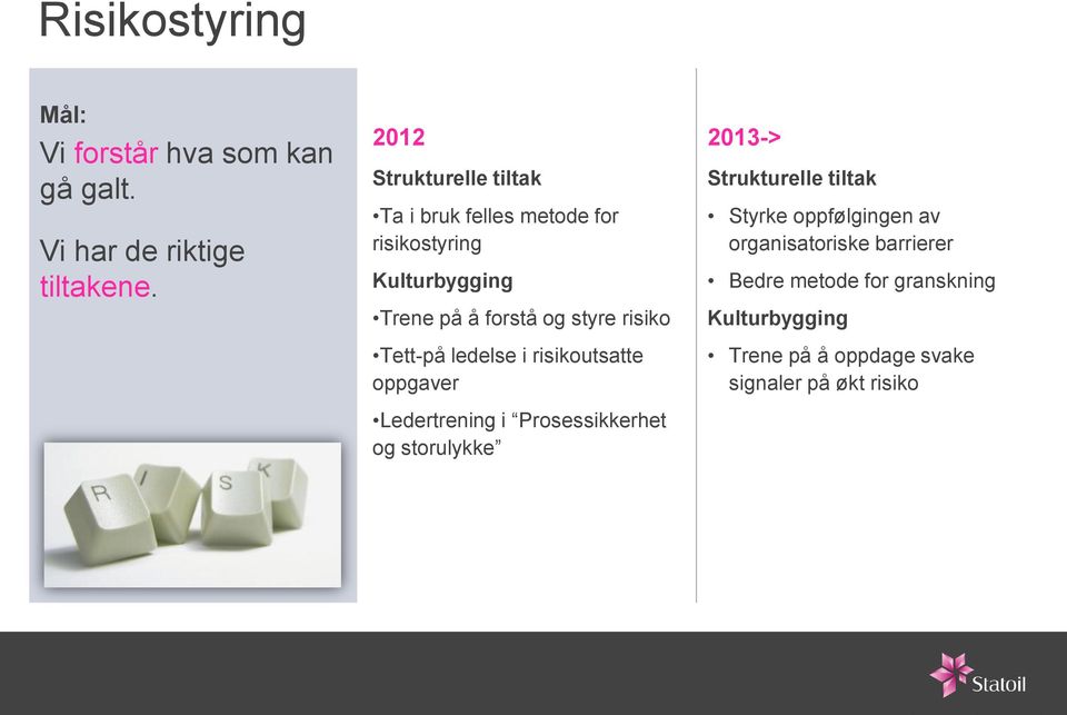 ledelse i risikoutsatte oppgaver Ledertrening i Prosessikkerhet og storulykke 2013-> Styrke