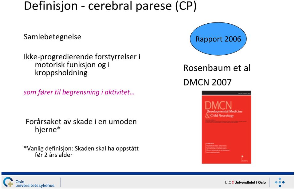 begrensning i aktivitet Rapport 2006 Rosenbaumet al DMCN 2007 Forårsaket