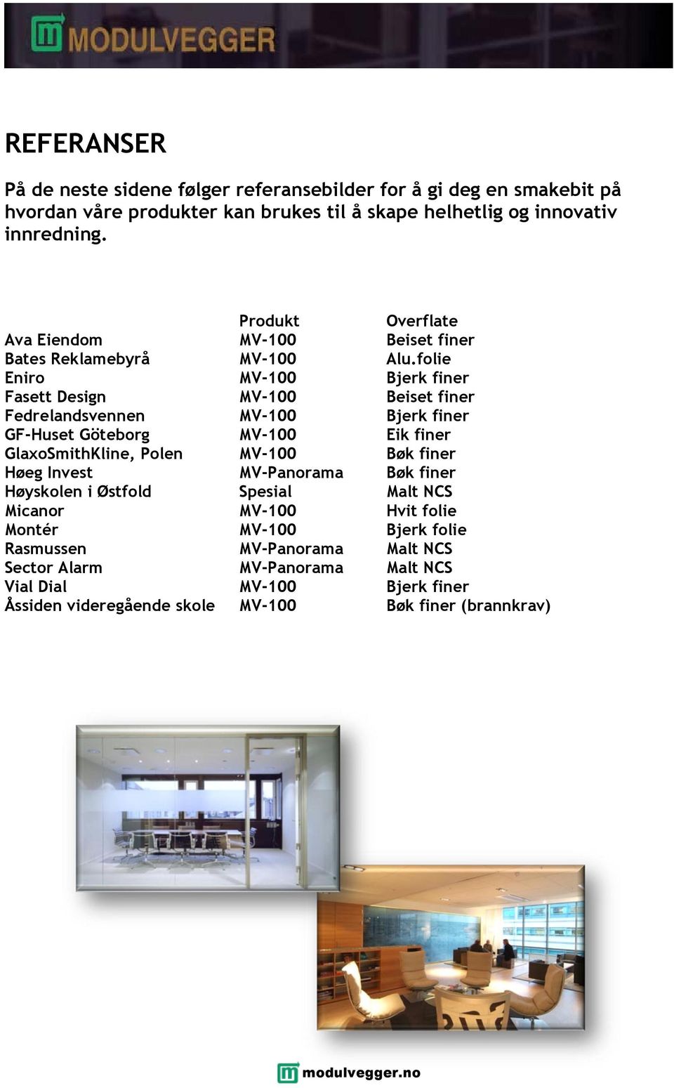 folie Eniro MV-100 Bjerk finer Fasett Design MV-100 Beiset finer Fedrelandsvennen MV-100 Bjerk finer GF-Huset Göteborg MV-100 Eik finer GlaxoSmithKline, Polen MV-100 Bøk