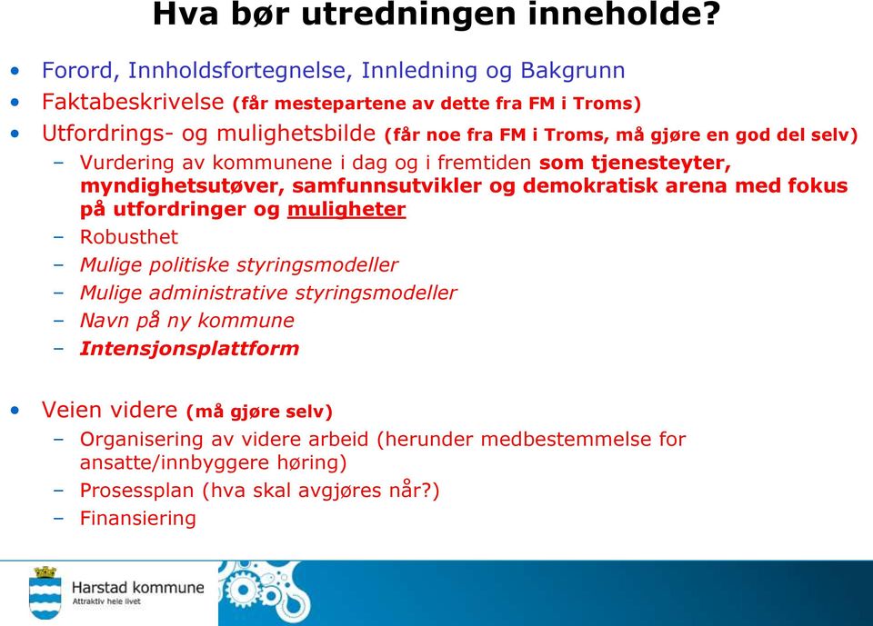 må gjøre en god del selv) Vurdering av kommunene i dag og i fremtiden som tjenesteyter, myndighetsutøver, samfunnsutvikler og demokratisk arena med fokus på