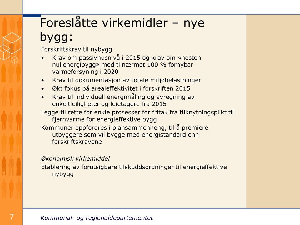 enkeltleiligheter og leietagere fra 2015 Legge til rette for enkle prosesser for fritak fra tilknytningsplikt til fjernvarme for energieffektive bygg Kommuner oppfordres i