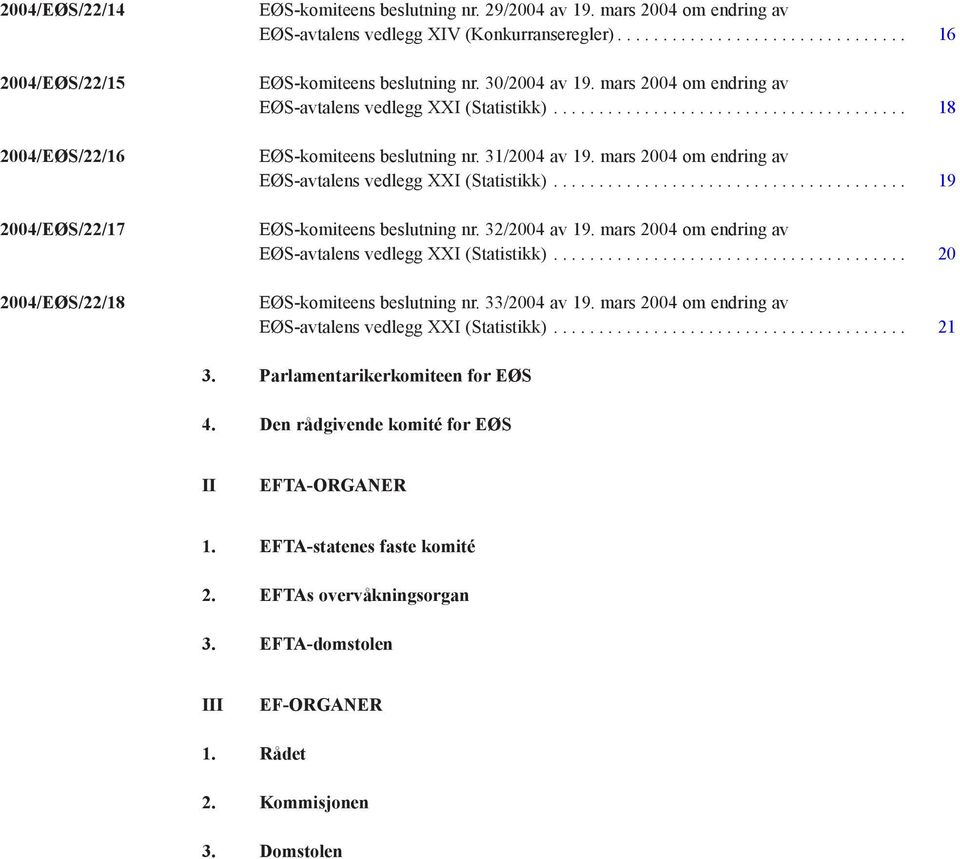 mars 2004 om endring av EØS-avtalens vedlegg XXI (Statistikk)....................................... 18 EØS-komiteens beslutning nr. 31/2004 av 19.