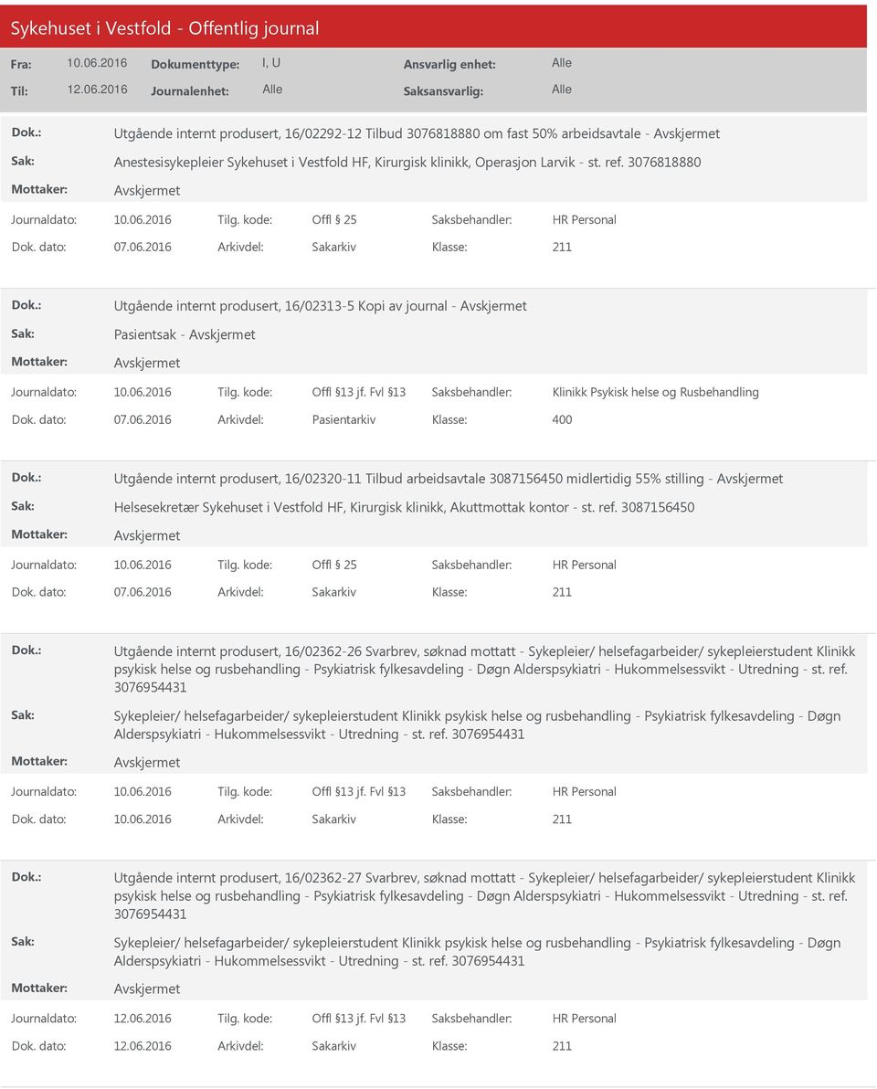 2016 Arkivdel: Sakarkiv tgående internt produsert, 16/02313-5 Kopi av journal - Pasientsak - Klinikk Psykisk helse og Rusbehandling Dok.