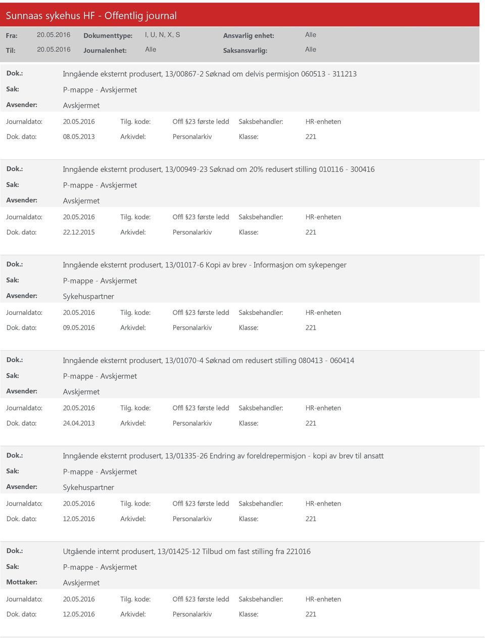 2016 Arkivdel: Personalarkiv Inngående eksternt produsert, 13/01070-4 Søknad om redusert stilling 08041