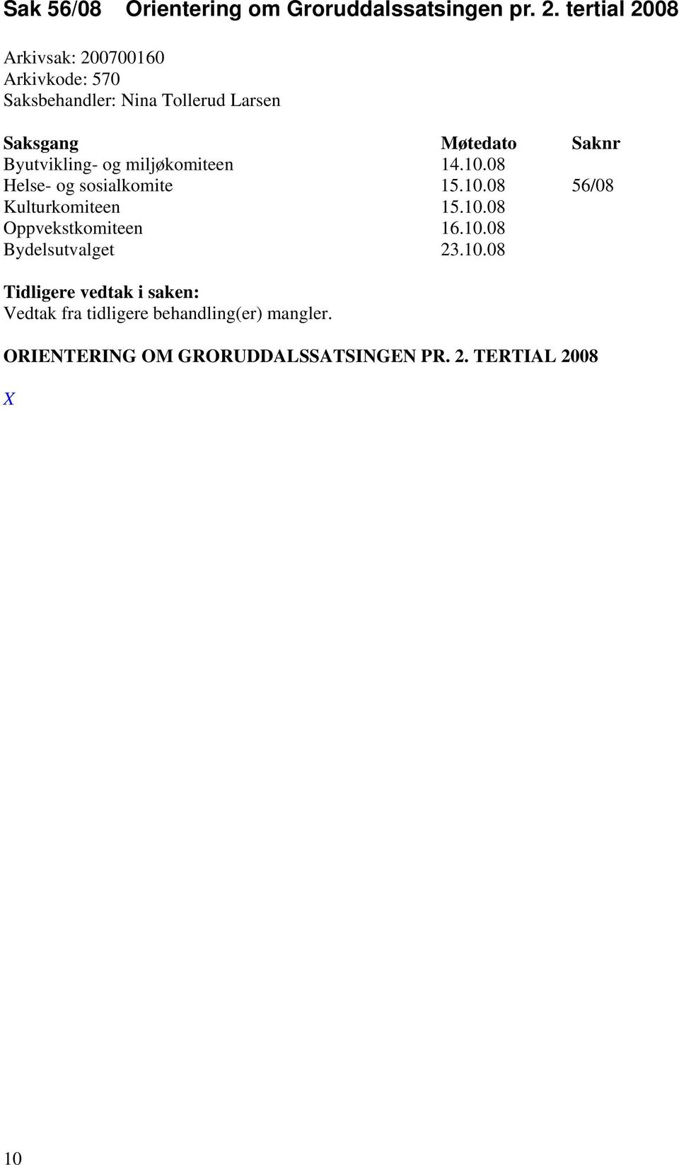 miljøkomiteen 14.10.08 Helse- og sosialkomite 15.10.08 56/08 Kulturkomiteen 15.10.08 Oppvekstkomiteen 16.