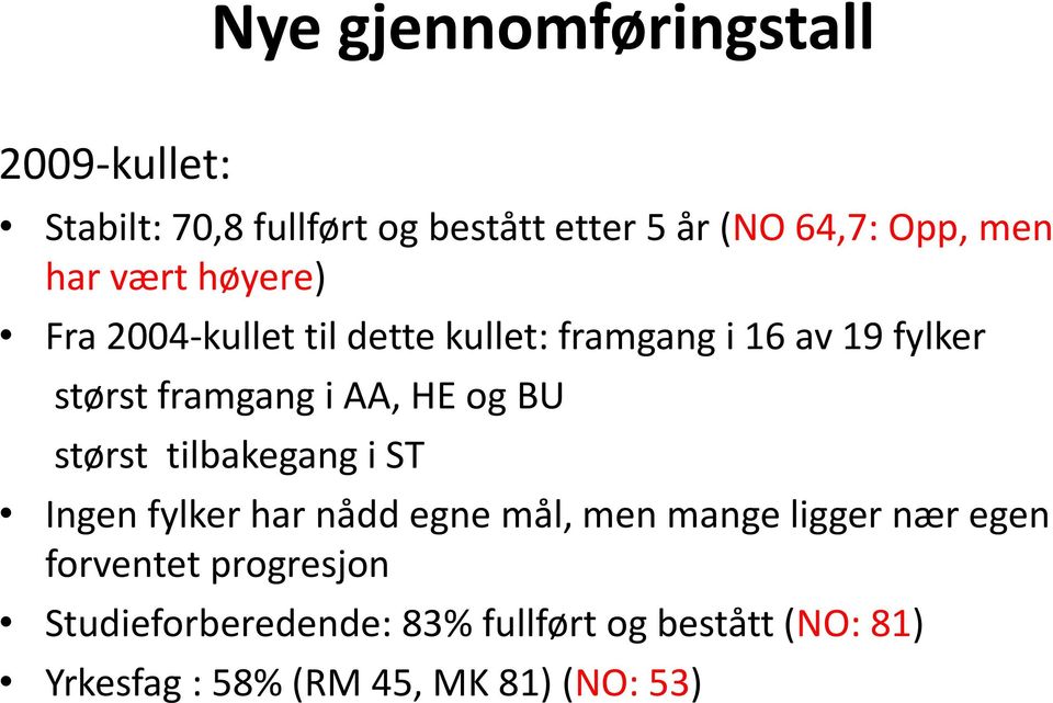 HE og BU størst tilbakegang i ST Ingen fylker har nådd egne mål, men mange ligger nær egen forventet