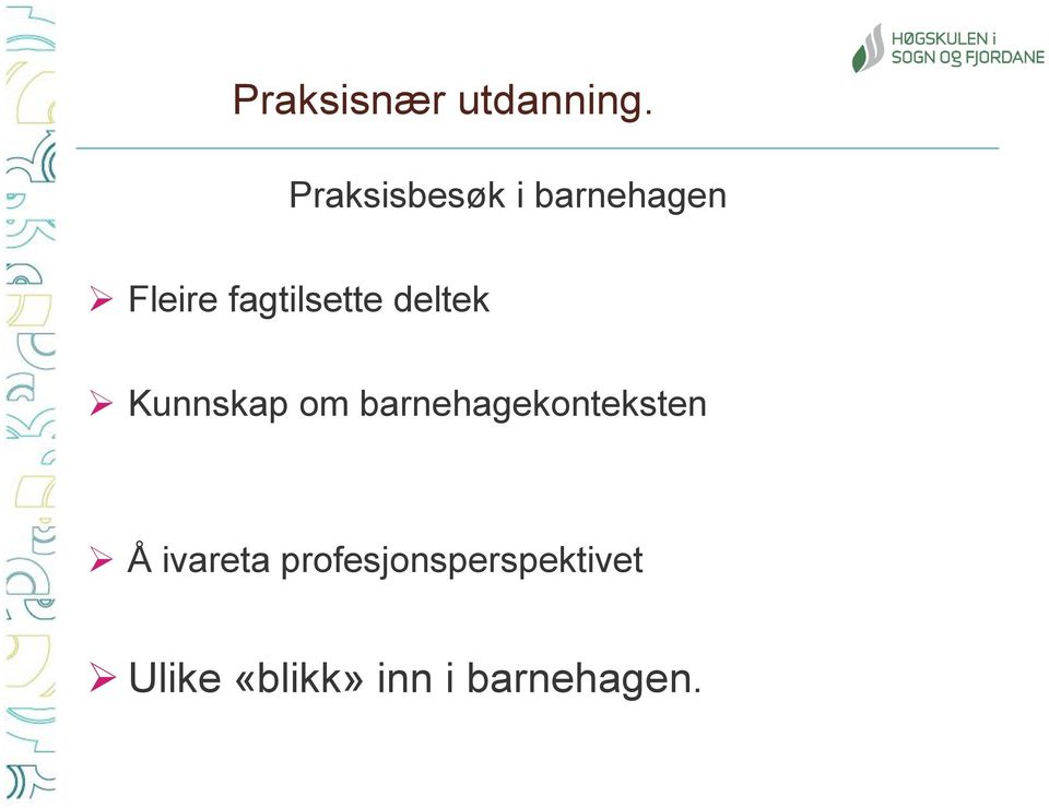 fagtilsette deltek Kunnskap om