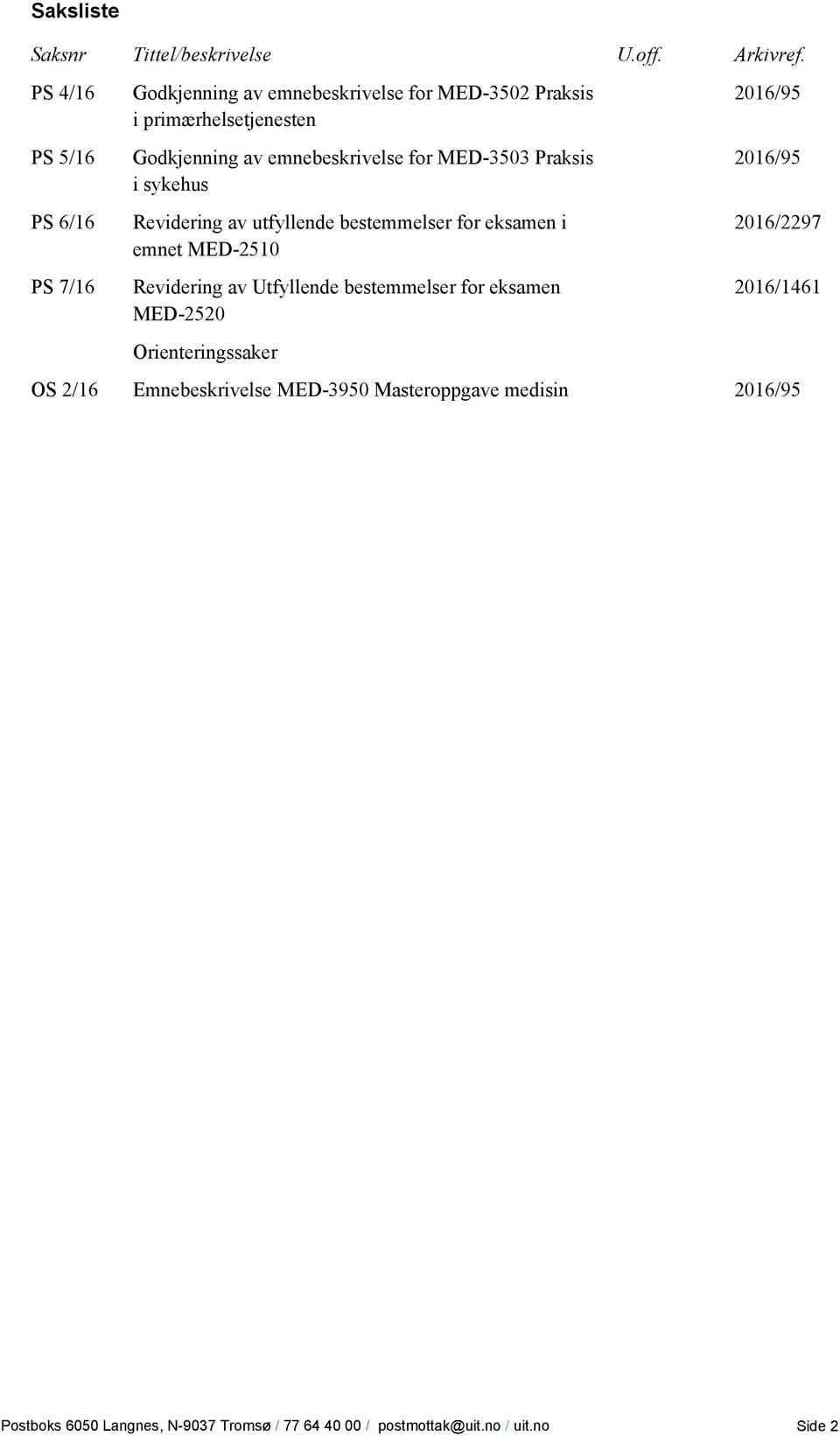 for MED-3503 Praksis i sykehus Revidering av utfyllende bestemmelser for eksamen i emnet MED-2510 Revidering av Utfyllende bestemmelser