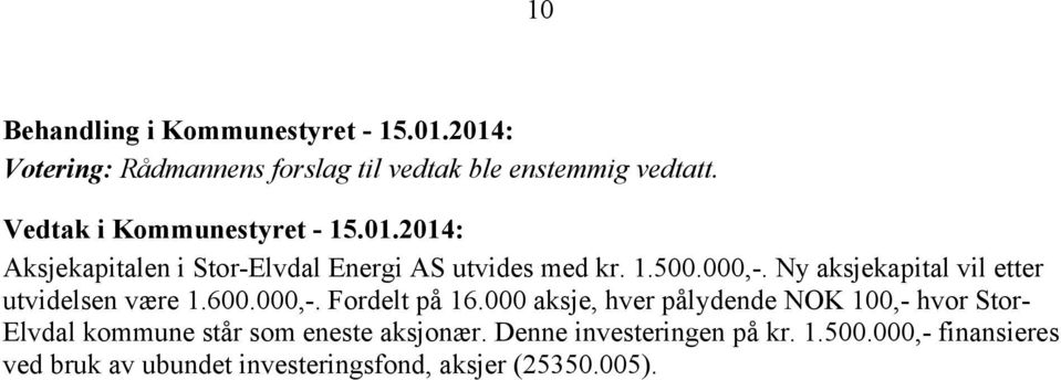 Ny aksjekapital vil etter utvidelsen være 1.600.000,-. Fordelt på 16.