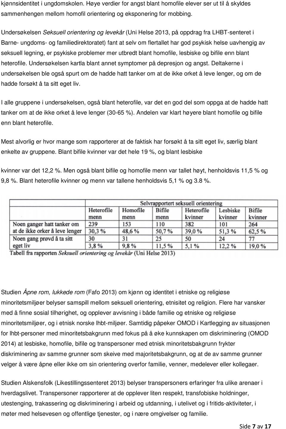 seksuell legning, er psykiske problemer mer utbredt blant homofile, lesbiske og bifile enn blant heterofile. Undersøkelsen kartla blant annet symptomer på depresjon og angst.