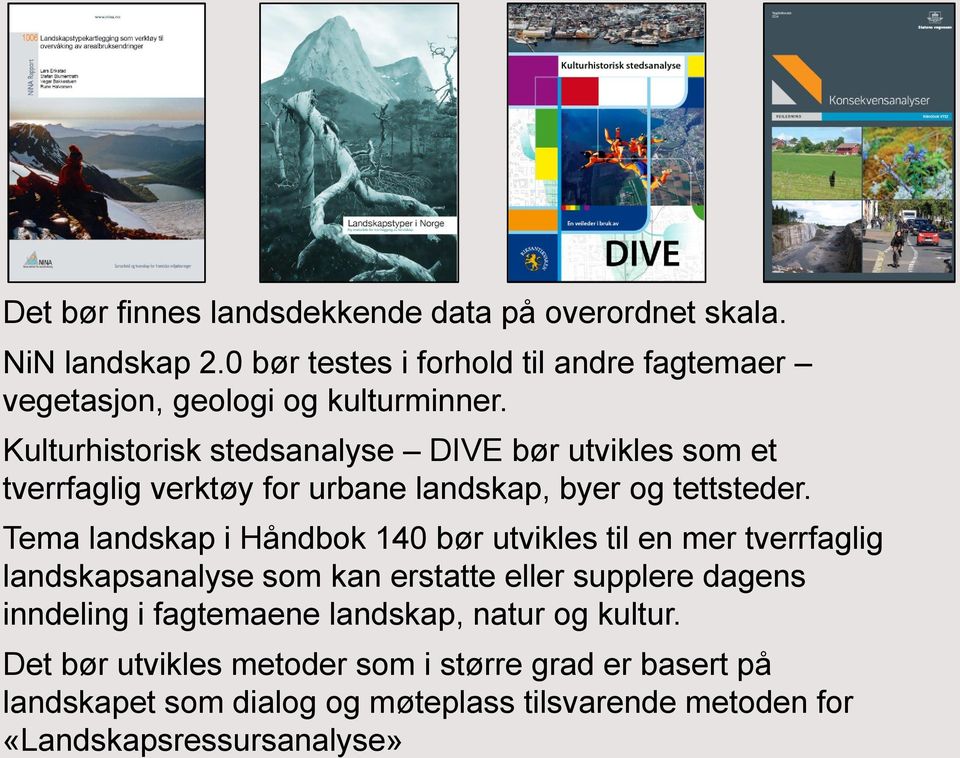 Kulturhistorisk stedsanalyse DIVE bør utvikles som et tverrfaglig verktøy for urbane landskap, byer og tettsteder.