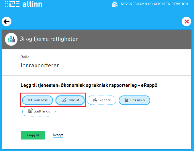 13. Under «Legg til rettigheter» skriver du teksten «erapp2» i søkeboksen. Velg så «Økonomisk og teknisk rapportering erapp2».