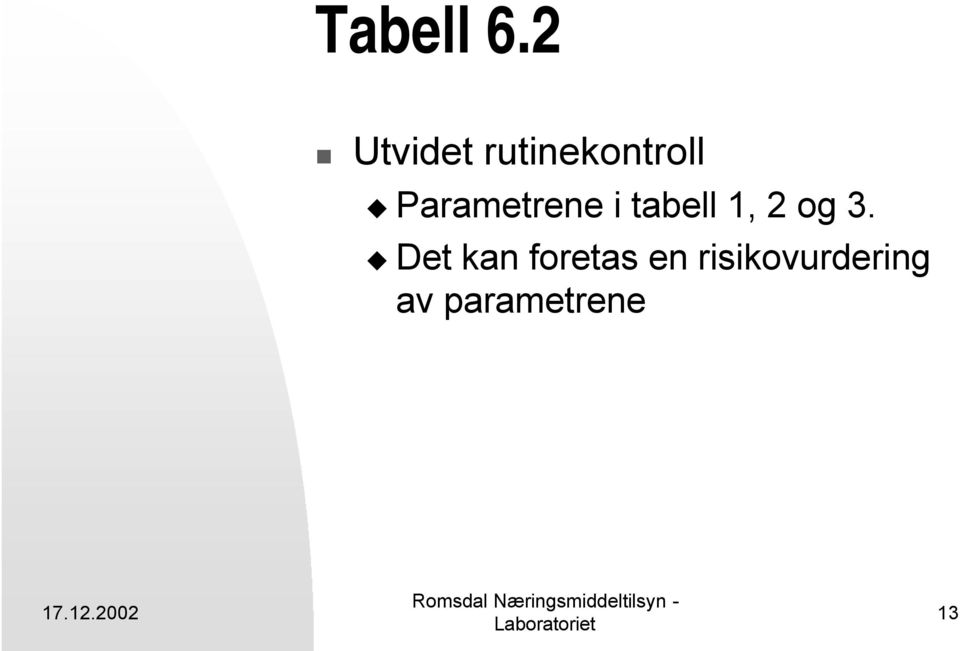 Parametrene i tabell 1, 2 og