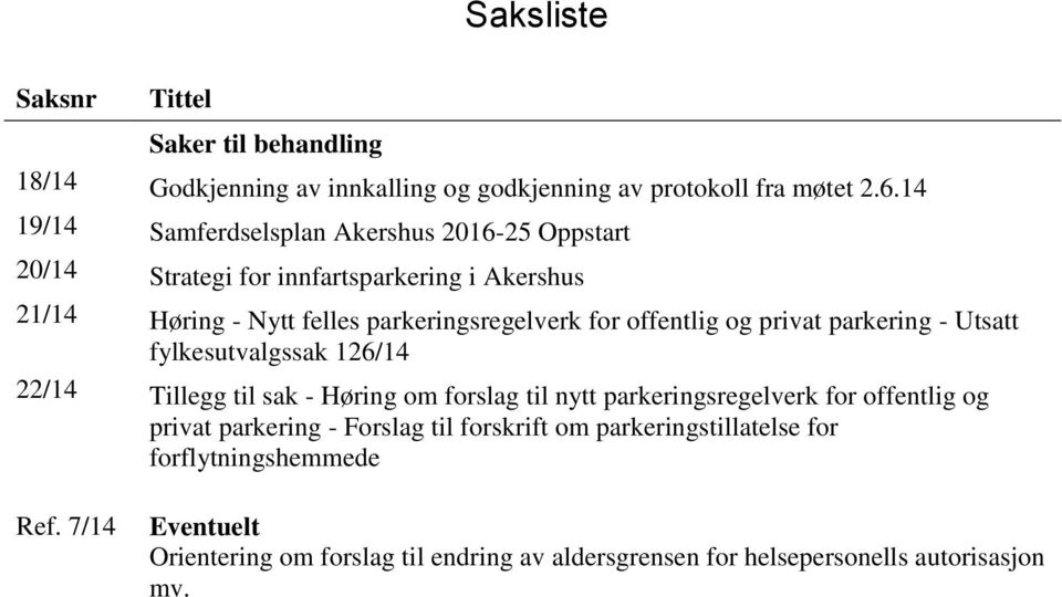 offentlig og privat parkering - Utsatt fylkesutvalgssak 126/14 22/14 Tillegg til sak - Høring om forslag til nytt parkeringsregelverk for offentlig og