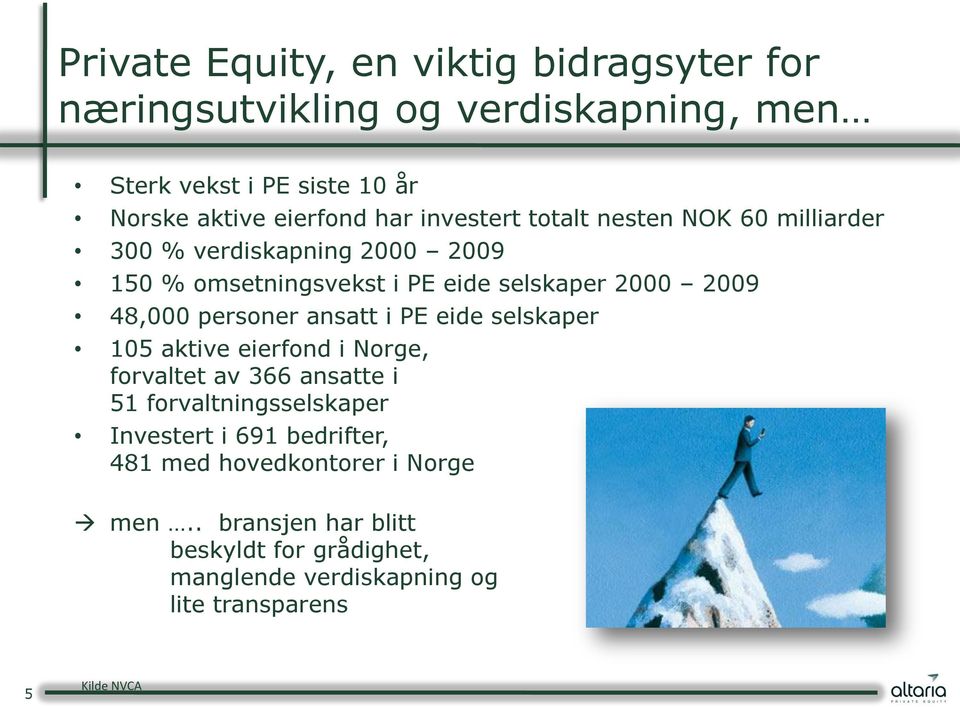 personer ansatt i PE eide selskaper 105 aktive eierfond i Norge, forvaltet av 366 ansatte i 51 forvaltningsselskaper Investert i 691