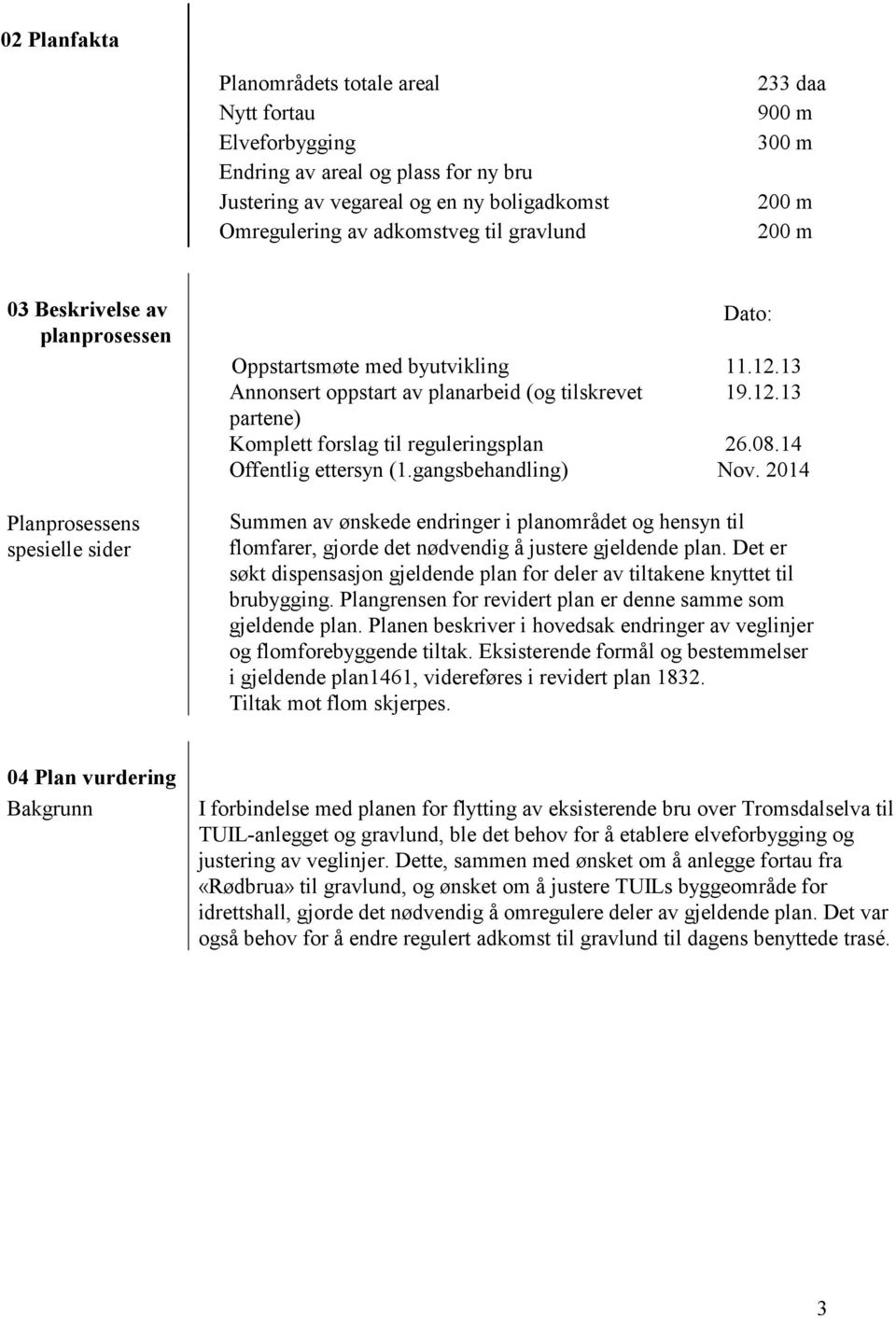 08.14 Offentlig ettersyn (1.gangsbehandling) Nov. 2014 Summen av ønskede endringer i planområdet og hensyn til flomfarer, gjorde det nødvendig å justere gjeldende plan.