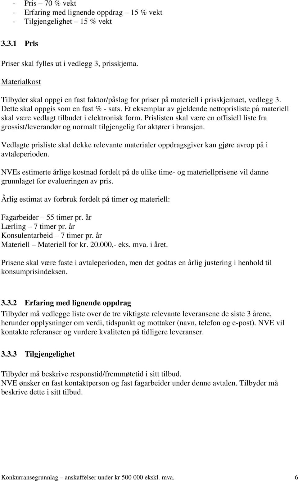 Et eksemplar av gjeldende nettoprisliste på materiell skal være vedlagt tilbudet i elektronisk form.