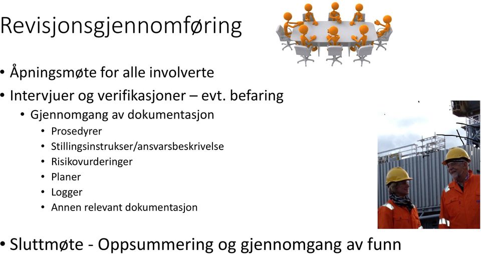 befaring Gjennomgang av dokumentasjon Prosedyrer