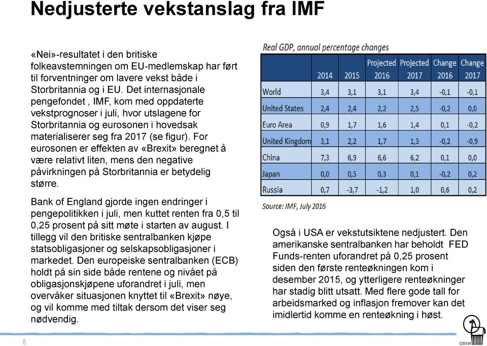 For eurosonen er effekten av «Brexit» beregnet å være relativt liten, mens den negative påvirkningen på Storbritannia er betydelig større.