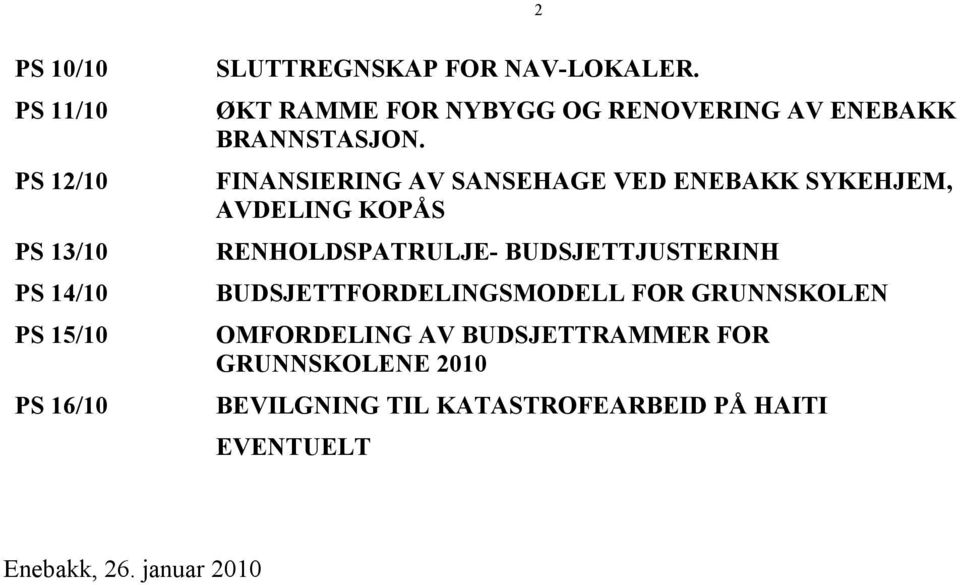 FINANSIERING AV SANSEHAGE VED ENEBAKK SYKEHJEM, AVDELING KOPÅS RENHOLDSPATRULJE- BUDSJETTJUSTERINH