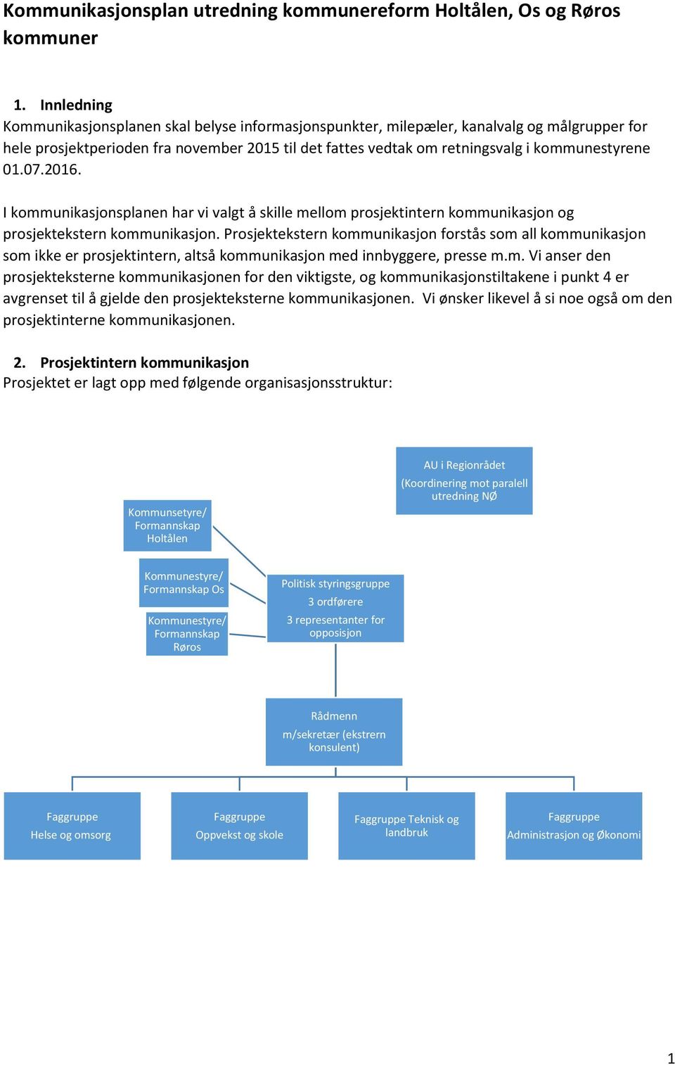 01.07.2016. I kommunikasjonsplanen har vi valgt å skille mellom prosjektintern kommunikasjon og prosjektekstern kommunikasjon.