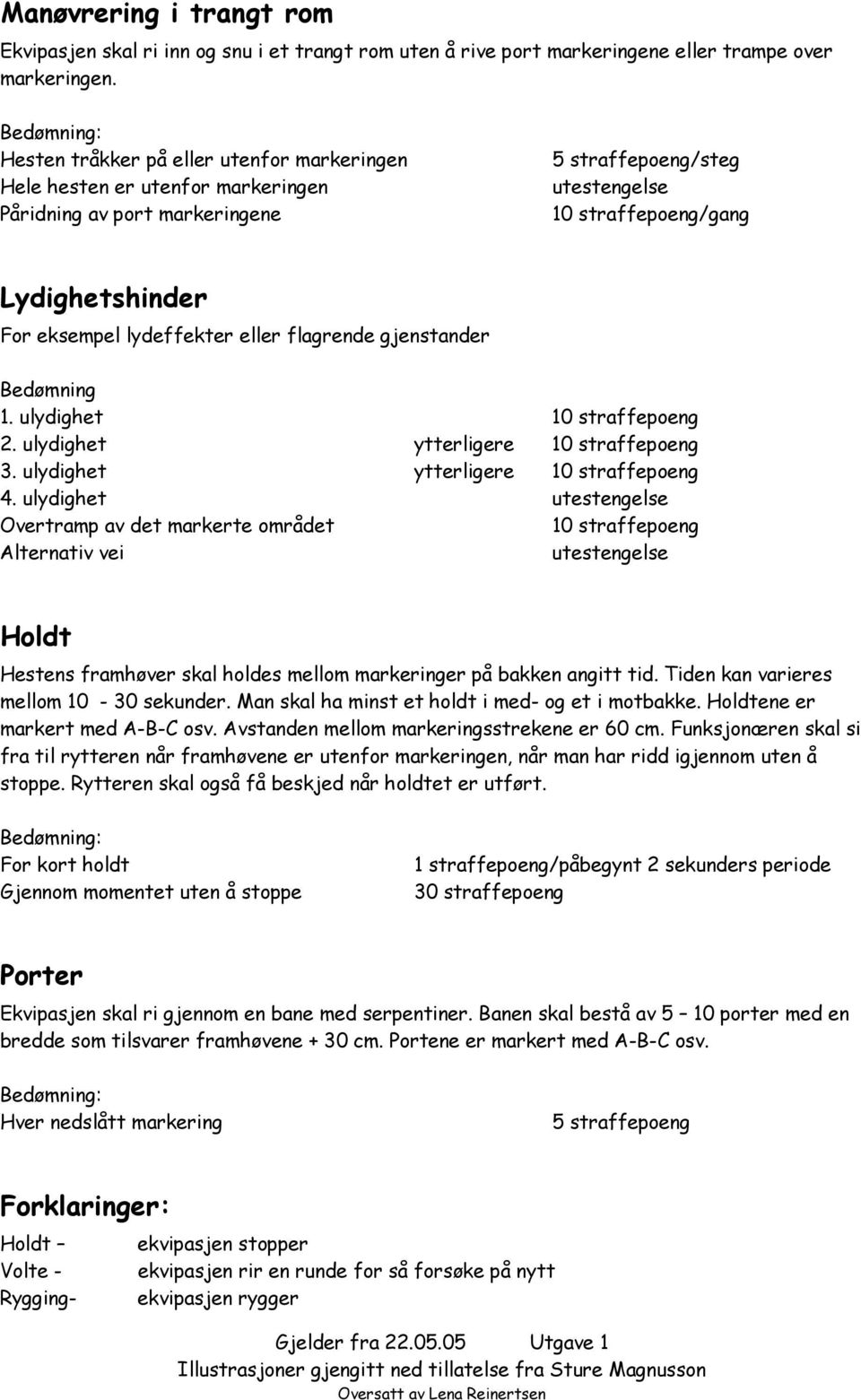 gjenstander 1. ulydighet 2. ulydighet ytterligere 3. ulydighet ytterligere 4. ulydighet Overtramp av det markerte området Holdt Hestens framhøver skal holdes mellom markeringer på bakken angitt tid.