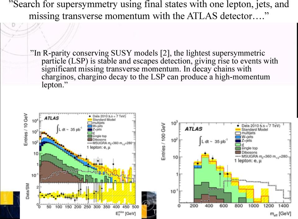 In R-parity conserving SUSY models [2], the lightest supersymmetric particle (LSP) is stable and escapes