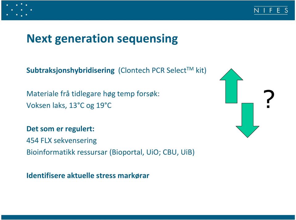 13 C og 19 C Det som er regulert: 454 FLX sekvensering Bioinformatikk